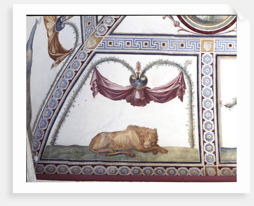 The 'Camera con fregio di Amorini' detail of a sleeping lion, 1520s by Giulio Romano