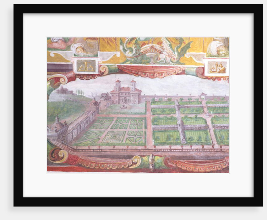 The 'Studiolo' of Francesco de'Medici detail of the vault decoration depicting a plan of the villa and it's gardens, 1564-75 by Nanni di B. Bigio & Bartolomeo Ammannati (1511-92)