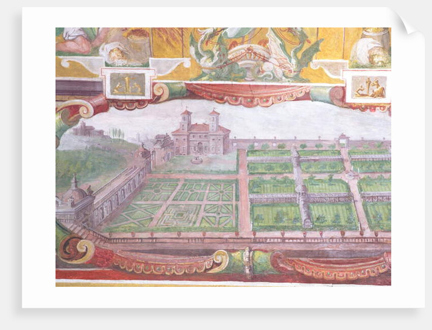 The 'Studiolo' of Francesco de'Medici detail of the vault decoration depicting a plan of the villa and it's gardens, 1564-75 by Nanni di B. Bigio & Bartolomeo Ammannati (1511-92)