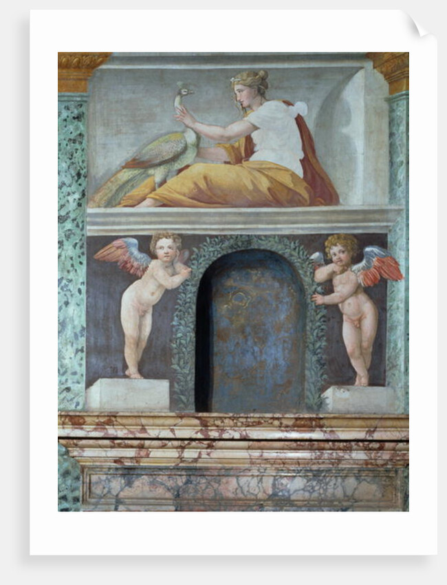 The 'Sala delle Prospettive' detail of trompe l'oeil niche depicting the goddess Juno with a peacock, 1518-19 by Baldassarre (and workshop) Peruzzi