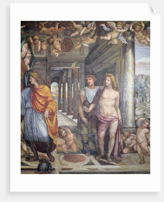 The 'Sala delle Nozze di Alessandro e Rossana' and Roxanne) detail of Alexander and two male attendants with putti above, c.1513 by Giovanni Antonio Bazzi Sodoma