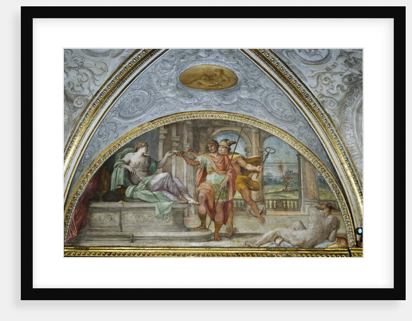 Lunette depicting the Sorceress Circe Offering Ulysses a Bowl of Poisoned Soup and Mercury Adding a Herbal Antidote by Annibale Carracci