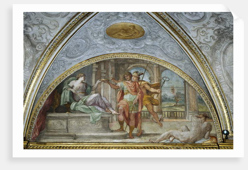 Lunette depicting the Sorceress Circe Offering Ulysses a Bowl of Poisoned Soup and Mercury Adding a Herbal Antidote by Annibale Carracci