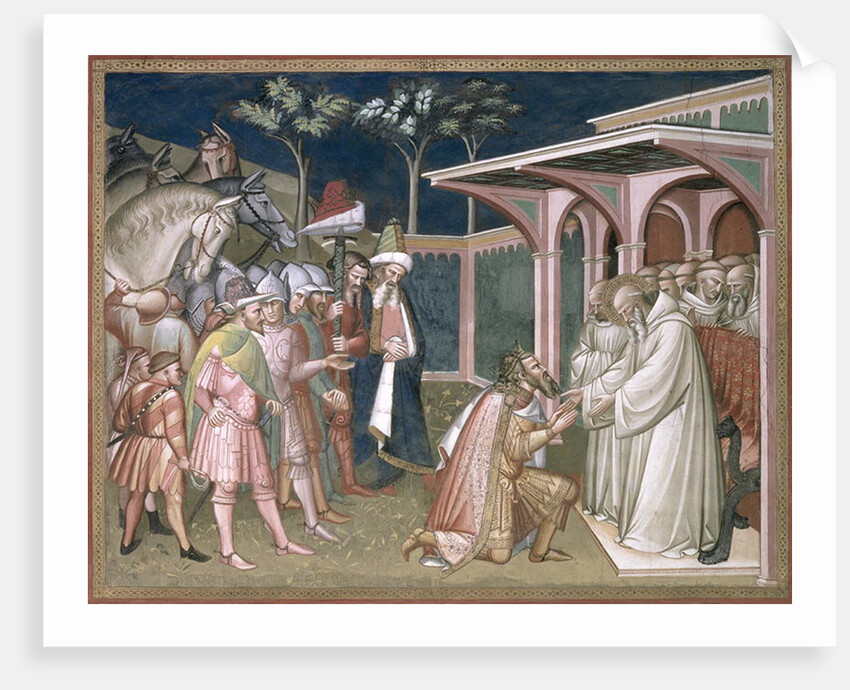 The Saint Prophesizes to Totila King of the Goths, detail from the Life of Saint Benedict, in the Sacristy, 1387 by Aretino Luca Spinello or Spinelli