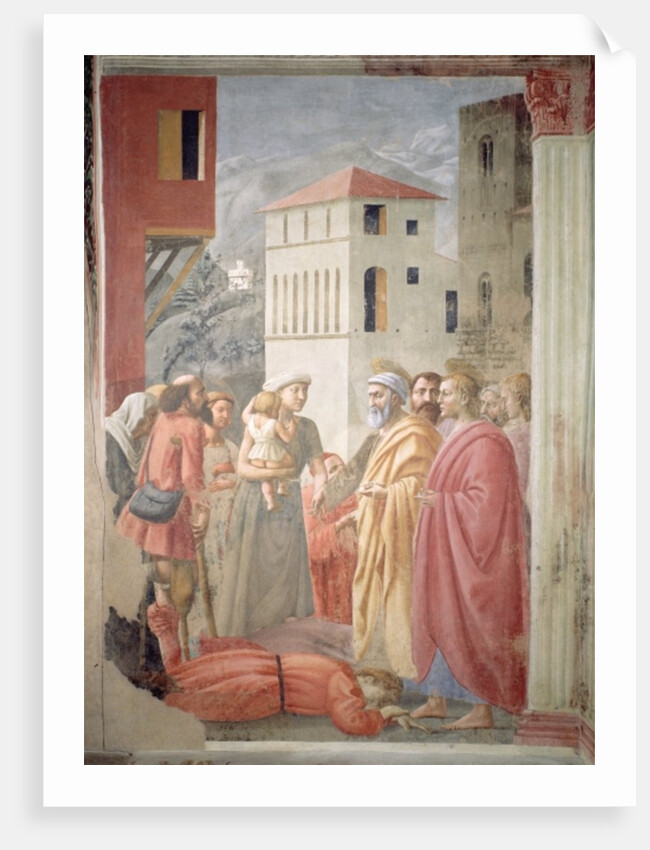 St. Peter Distributing the Common Goods of the Church and the Death of Ananias, c.1427 by Tommaso Masaccio