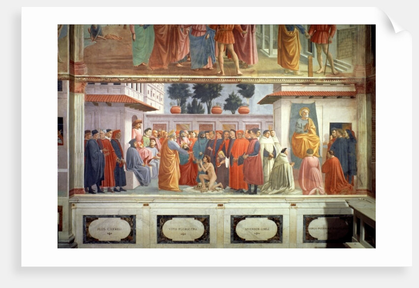The Raising of the Son of Theophilus, the King of Antioch, and St. Peter Enthroned as First Bishop of Antioch, c.1427 and c.1480 by T. & Lippi F. (1457/8-1504) Masaccio