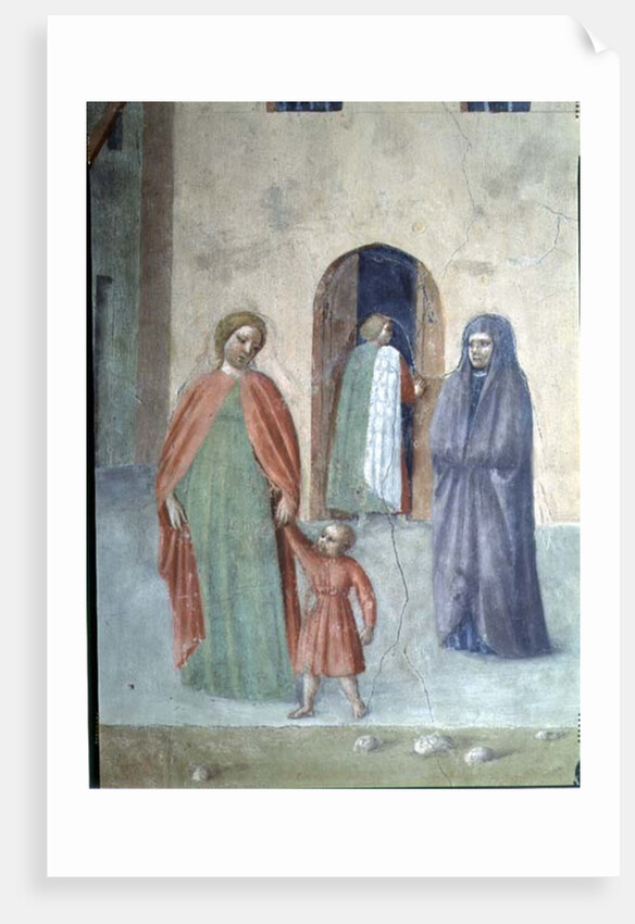 St. Peter Healing a Cripple and the Raising of Tabitha: detail of distant figures: nun and mother and child, c.1427 by Tommaso Masolino da Panicale