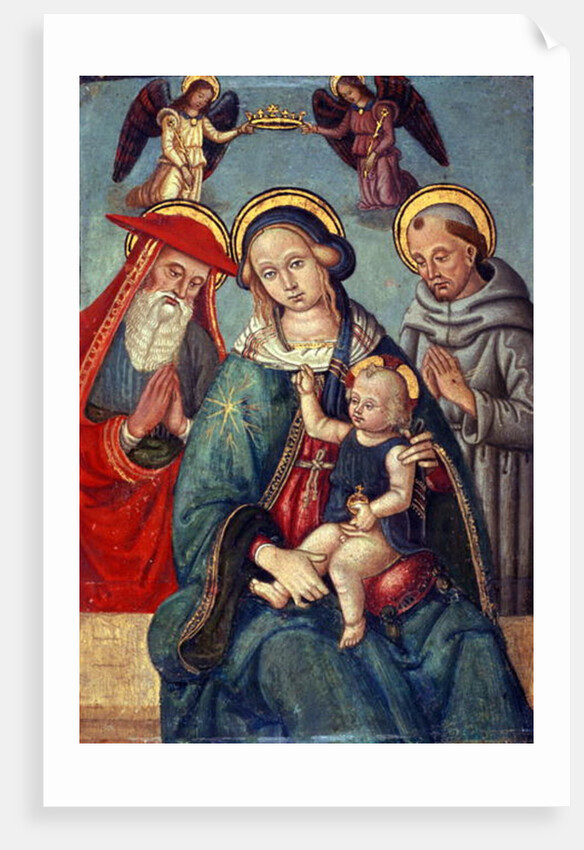 Madonna and Child being crowned by two Angels, with St. Jerome and St. Francis, c.1500 by Italian School