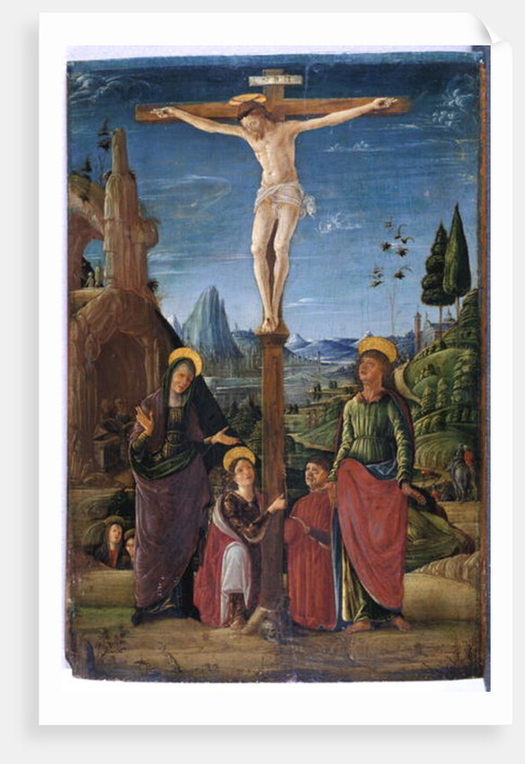 The Crucifixion with Mary, John, Mary Magdalene and a benefactor, c.1480 by Lorenzo Costa