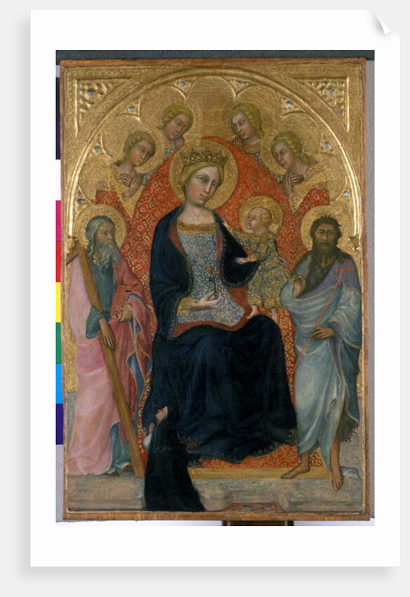 Enthroned Madonna and Child with four angels, two saints and a benefactor, c.1400 by Paolo di Giovanni Fei