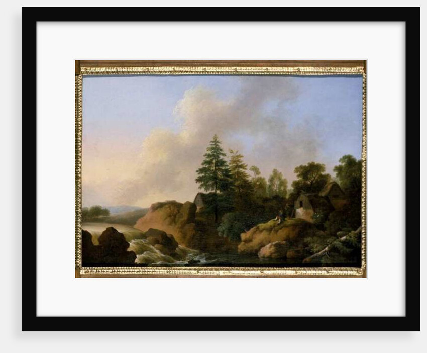 Moutainous landscape with waterfall by Otto Wagner