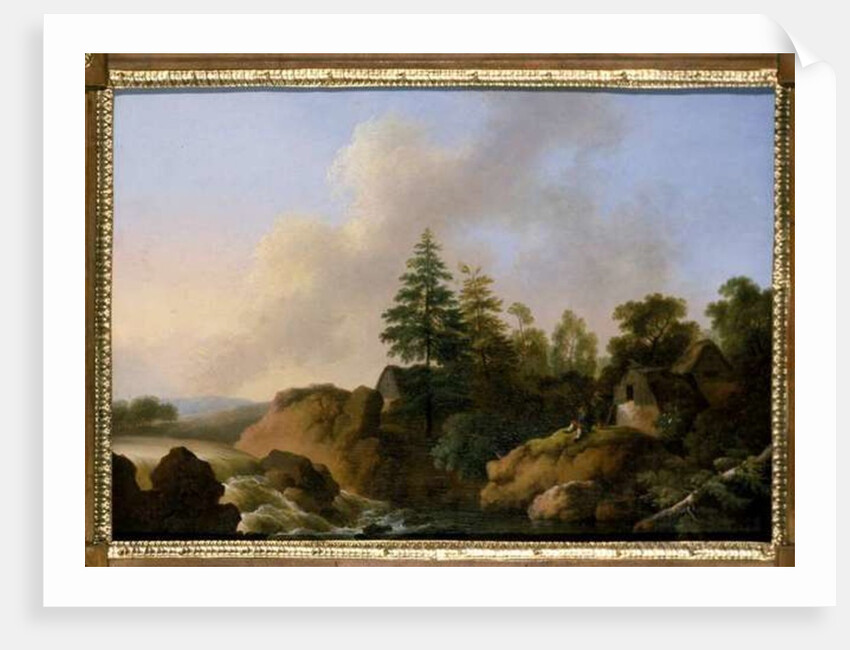 Moutainous landscape with waterfall by Otto Wagner