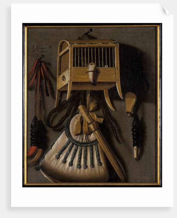 Still life with bird trapping equipment, 1660 by Johannes Leemans