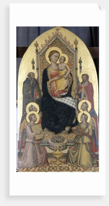 Enthroned Madonna with Child, Saints Anthony and Julian and four angels by Niccolo di Pietro Gerini
