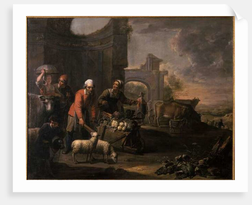 A man with a pushcart full of vegetables by Willem van the Elder Herp