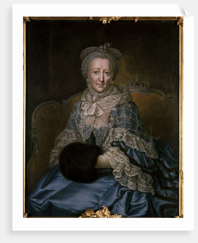 Old woman wearing a lace shawl and muff by German School