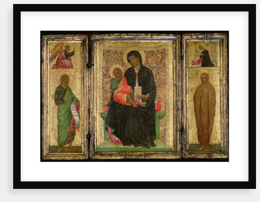 Madonna and Child Enthroned with St. John the Baptist with the Angel of the Annunciation above and St. Mary Magdalene with the Virgin Annunciate above, c.1360-70 by Italian School