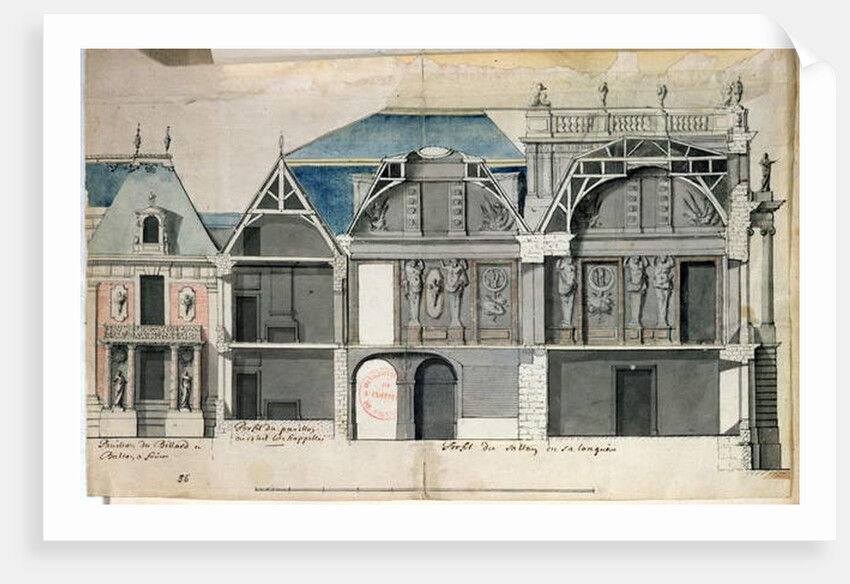 Cross-section of a wing of the Chateau de Versailles constructed by Louis Le Vau by French School