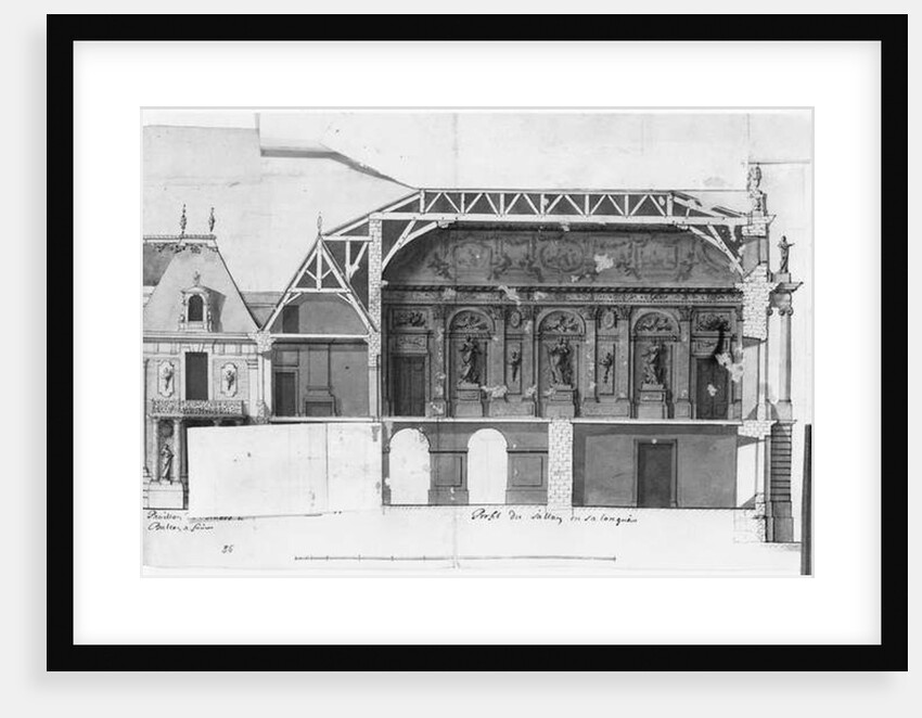 South-north cross-section of the Grand Salon and the Salle de Diane of the Chateau de Versailles by French School