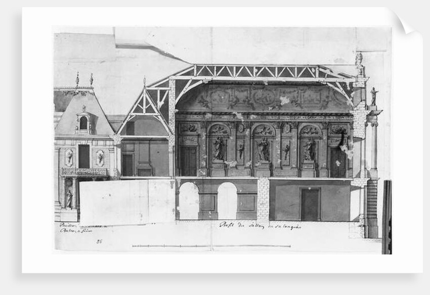 South-north cross-section of the Grand Salon and the Salle de Diane of the Chateau de Versailles by French School