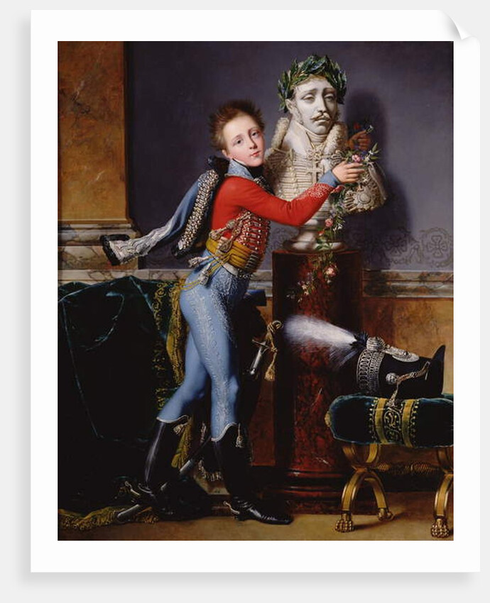 Portrait of Edouard Cesar de Laborde bedecking his father's bust with flowers, 1817 by Alexandre-Jean Dubois Drahonet