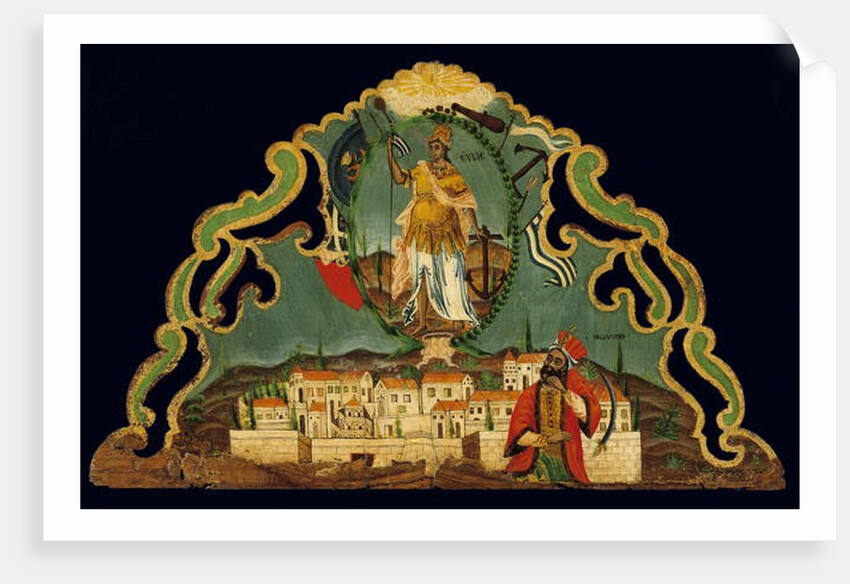 Pelmet depicting the Rebirth of Greece above a representation of Constantinople, from Syros, Cyclades by Greek School