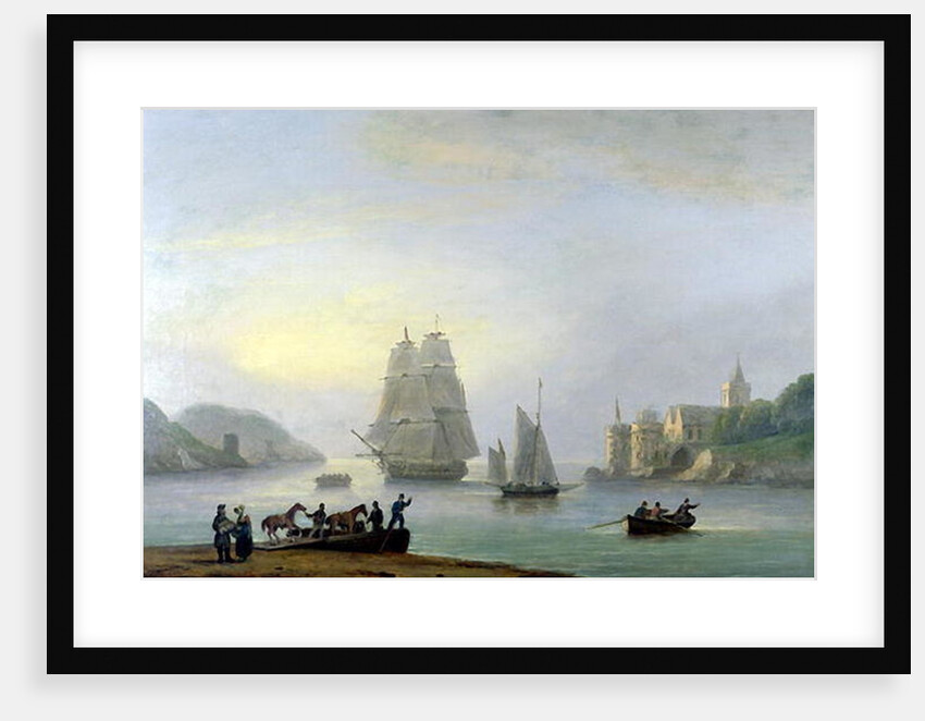 A Brig Entering Dartmouth Harbour, with a Ferry in the Foreground, 1828 by Thomas Luny