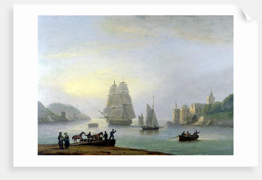 A Brig Entering Dartmouth Harbour, with a Ferry in the Foreground, 1828 by Thomas Luny