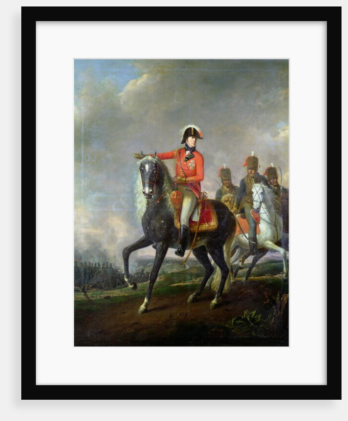 Equestrian portrait of the Duke of Wellington with British Hussars on a battlefield, 1814 by Nicolas Louis Albert Delerive