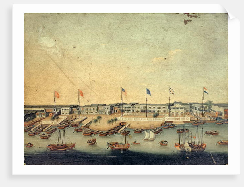 View of the Hongs at Canton with the Danish, Austrian, American, Swedish, British and Dutch factories by School Chinese