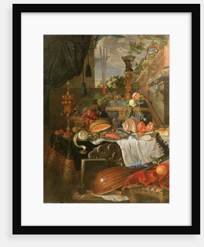 Still life of food and musical instruments by Jan Davidsz. de (studio of) Heem