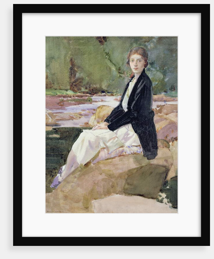 Young woman sitting upon rocks by Harry Watson