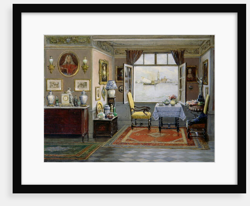 A Venetian home with a view of San Giorgio Maggiore from an open window, c.1900 by Cesare Vianello