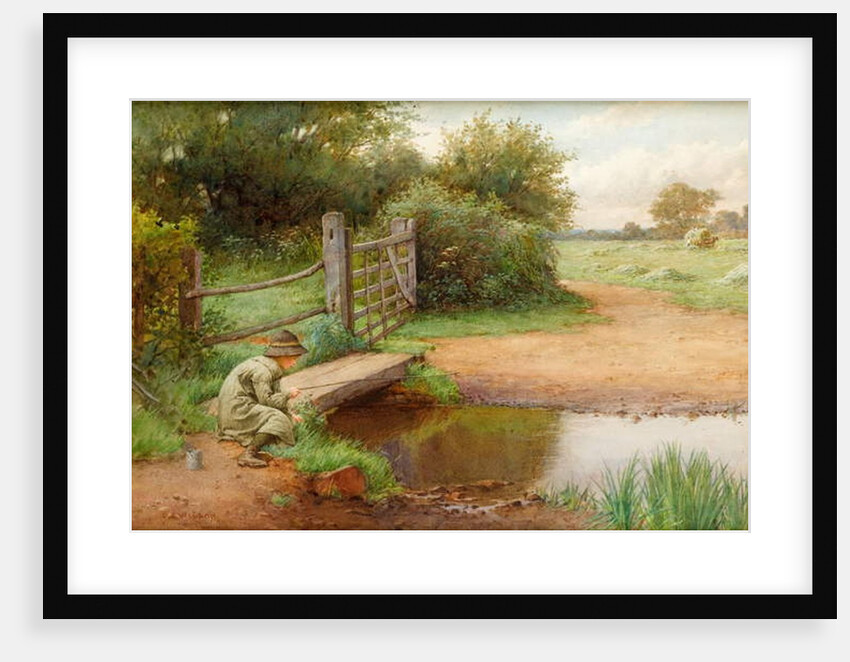 Trying his Luck, Fishing in the brook by Charles Edward Wilson