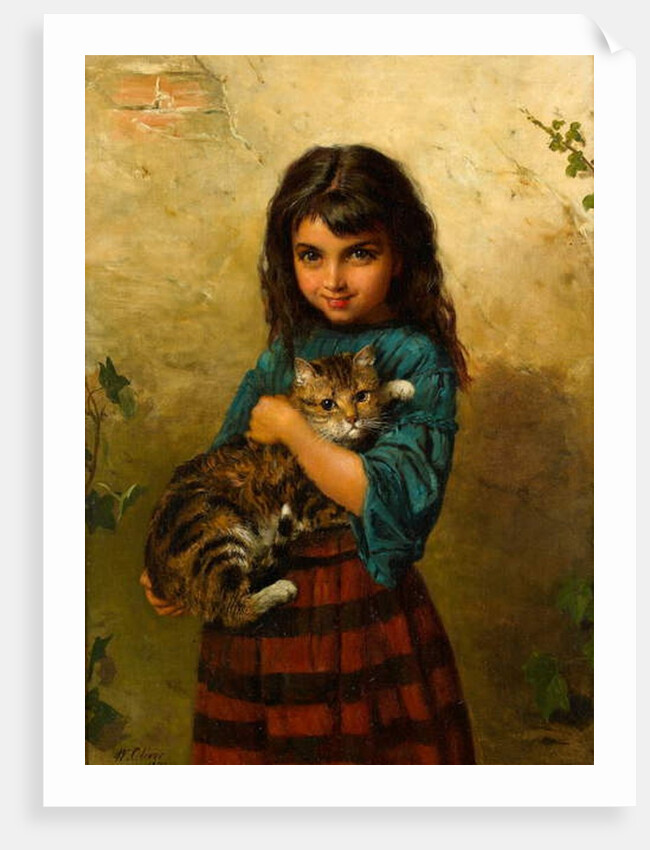 Full of Mischief, A Girl with her Cat by William Oliver