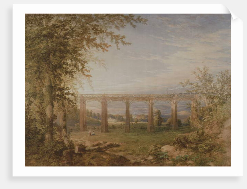 A Brick and Timber Railway Viaduct with Steam Train, 1849 by F. S. Cook