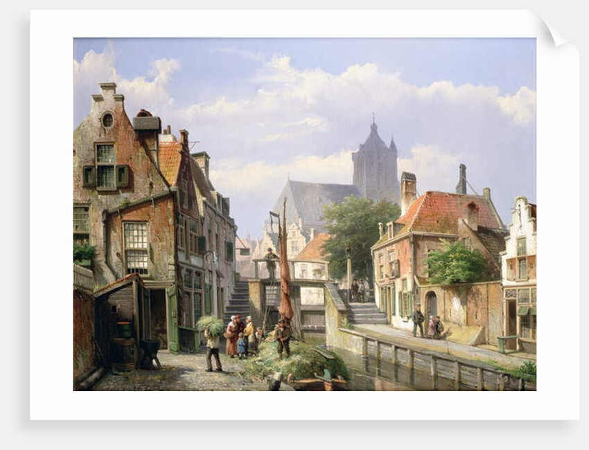 Unloading the Hay Barge, Haarlem by Willem Koekkoek