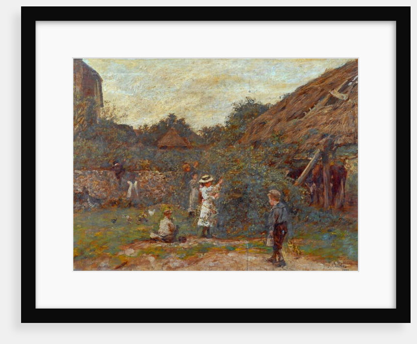 Scene in farmyard with children picking fruit, 1901 by Charles James