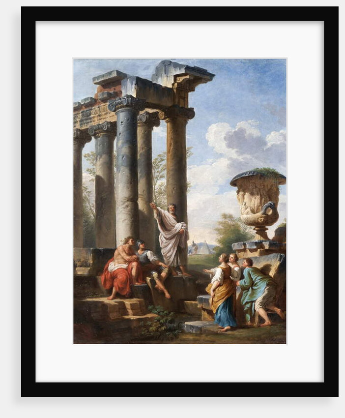 Capriccio with the preaching of a saint, the Medici vase, a ruined temple and the Pyramid of Cestius, c.1745 by Giovanni Paolo Pannini or Panini