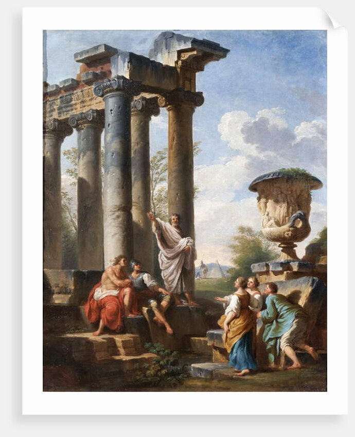 Capriccio with the preaching of a saint, the Medici vase, a ruined temple and the Pyramid of Cestius, c.1745 by Giovanni Paolo Pannini or Panini