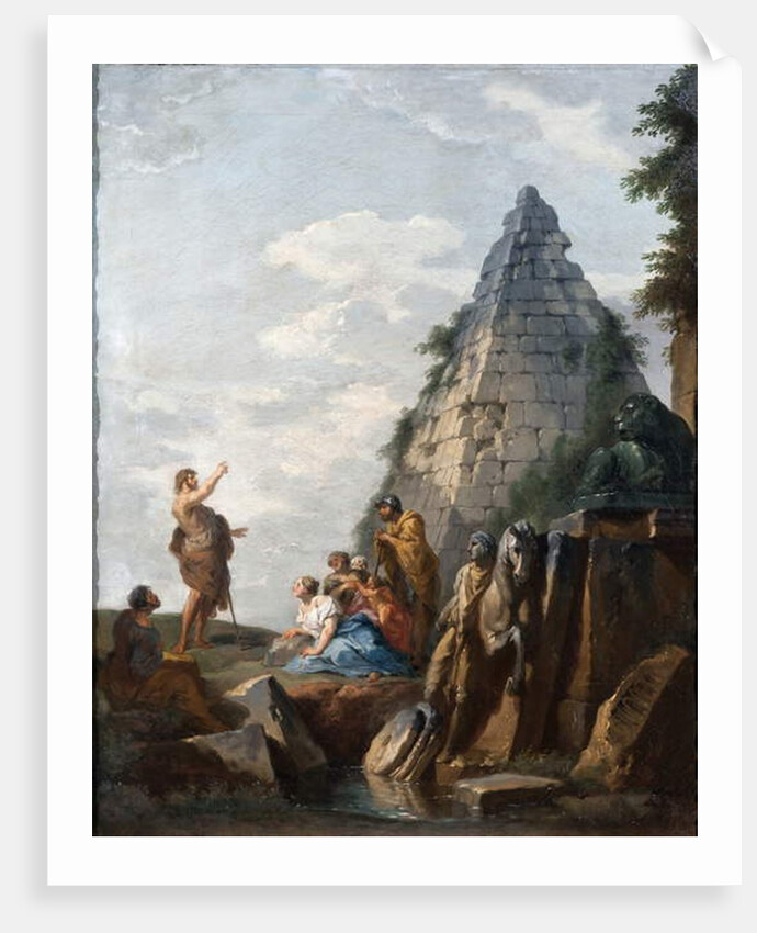 Capriccio with the preaching of St. John the Baptist, the Pyramid of Cestius and other classical monuments, 1745 by Giovanni Paolo Pannini or Panini