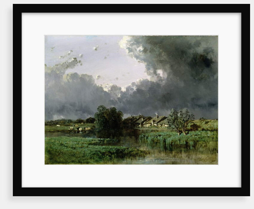 Hamlet at the edge of a pond, 1849 by Eugene Ciceri