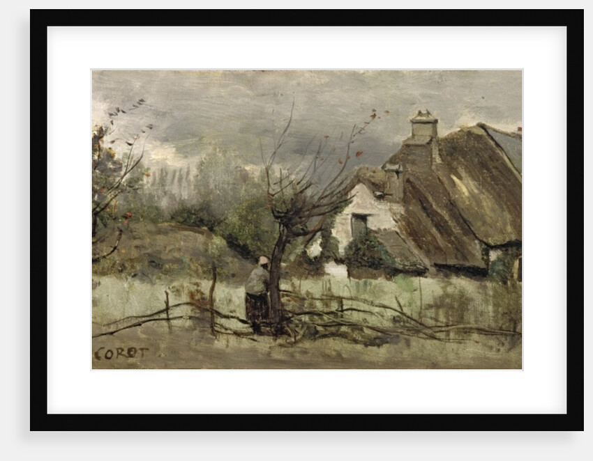 Thatched cottage in Picardie by Jean Baptiste Camille Corot