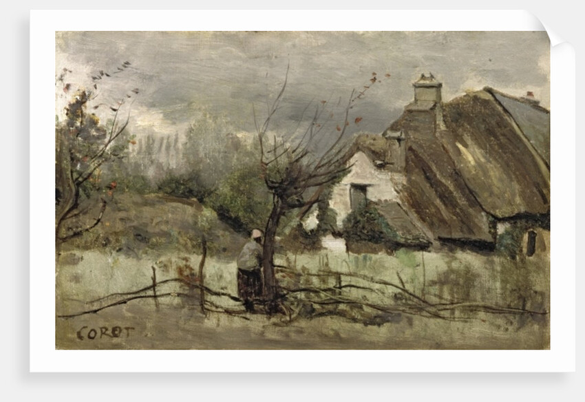 Thatched cottage in Picardie by Jean Baptiste Camille Corot