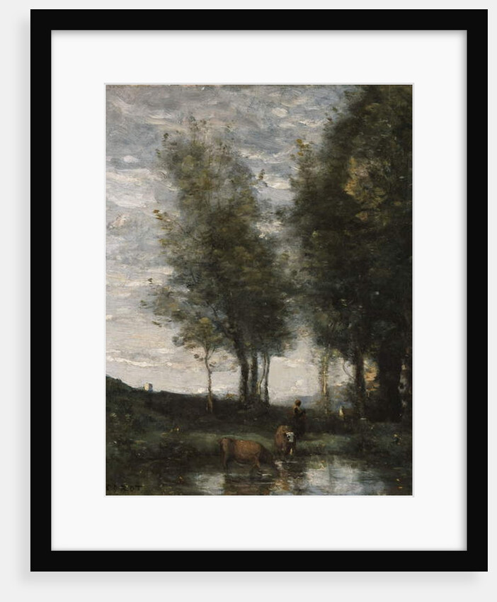 The pond, cowherd by Jean Baptiste Camille Corot