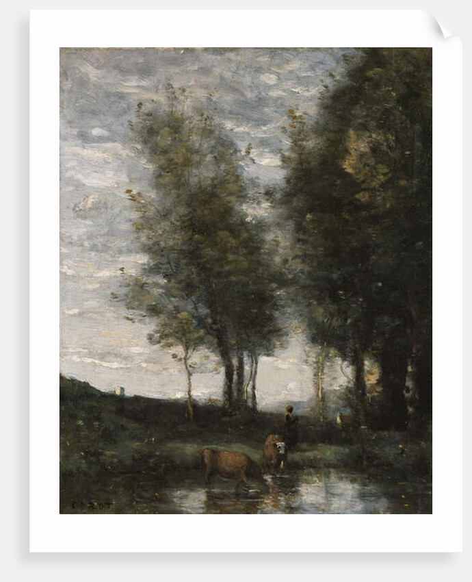 The pond, cowherd by Jean Baptiste Camille Corot