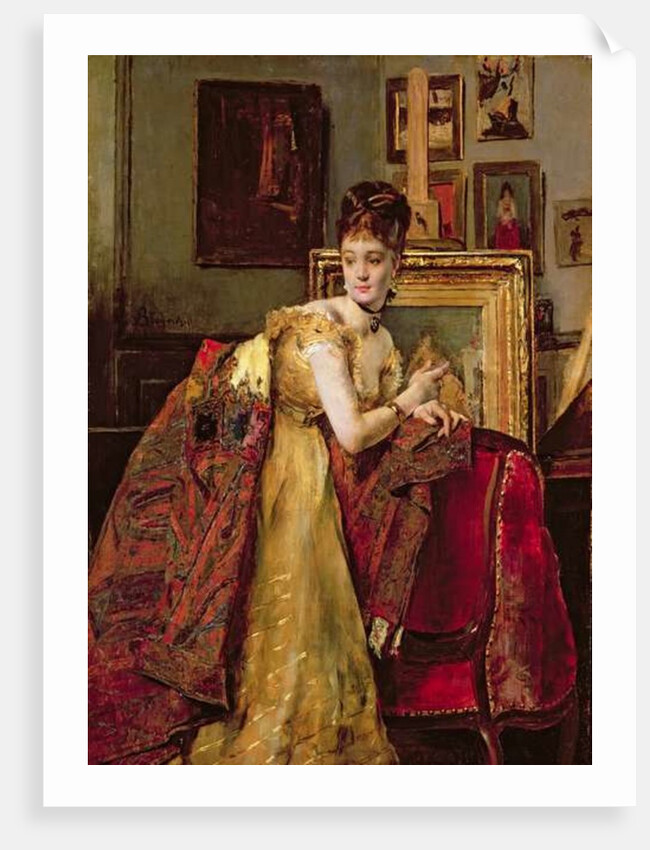 Woman with an Indian shawl in a studio by Alfred Emile Stevens