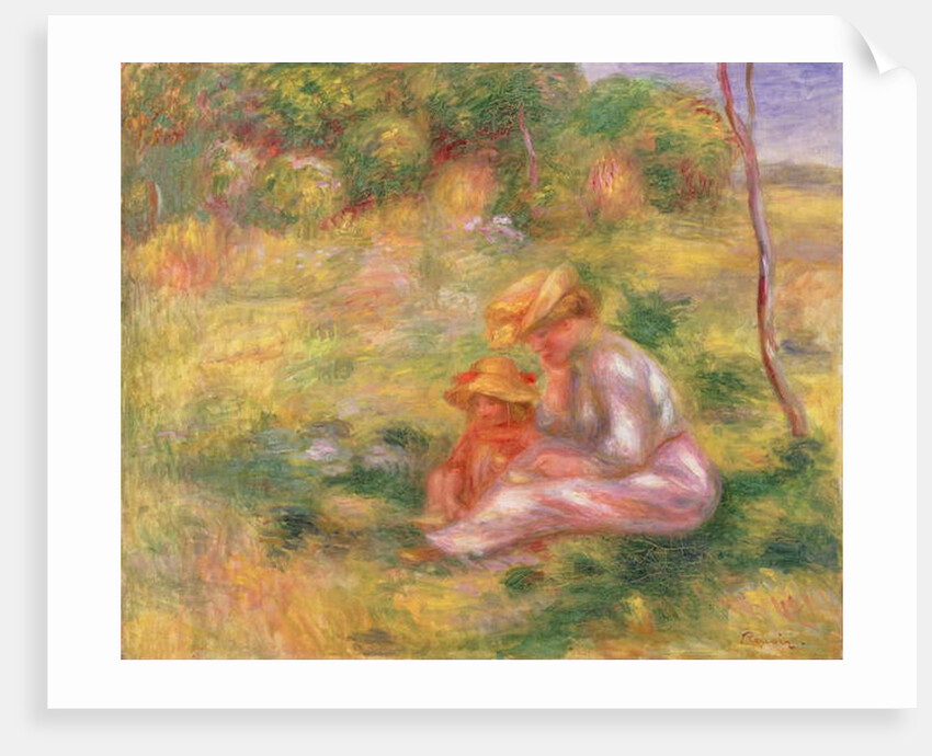 Woman and Child sitting in a Field, c.1898 by Pierre Auguste Renoir