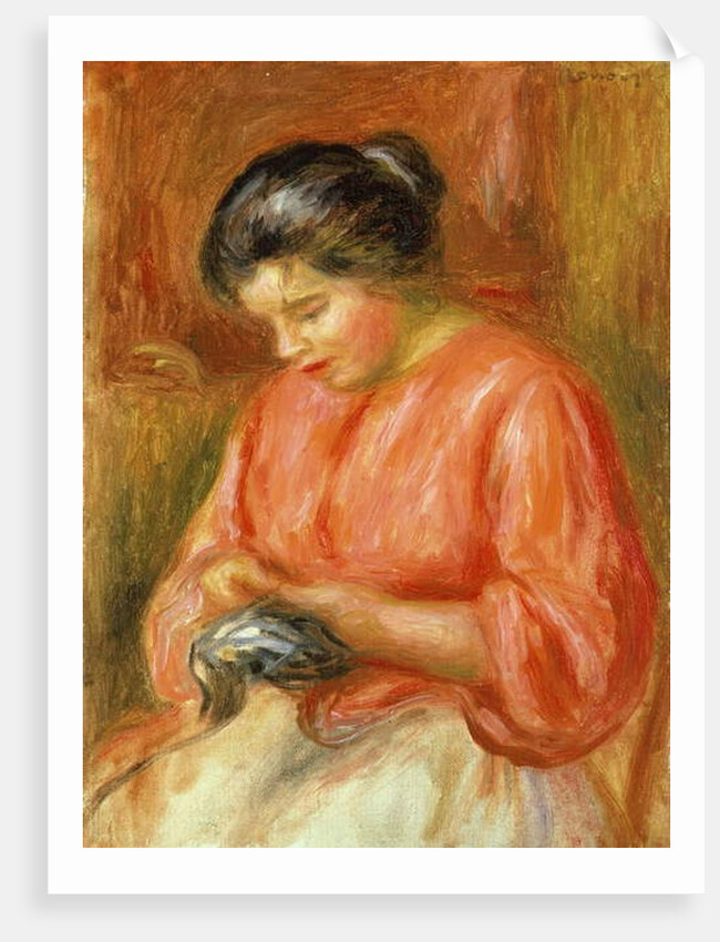 Girl in Red, Knitting by Pierre Auguste Renoir