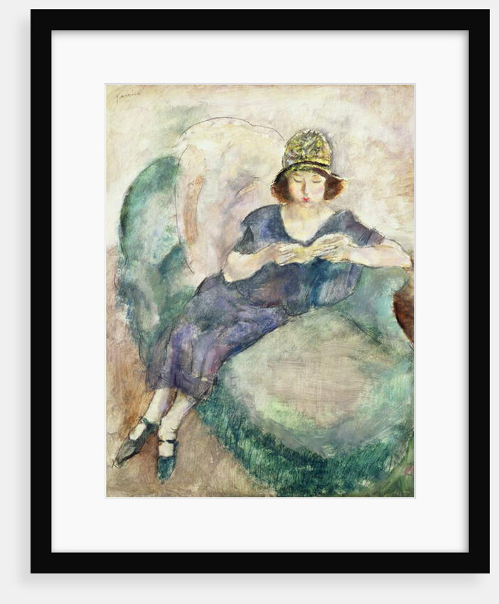 Girl in Blue Reading on a Sofa, 1926-27 by Jules Pascin